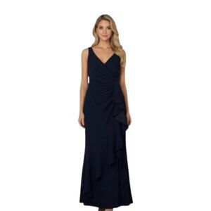 Betsy & Adam Navy Blue Ruffle High-Low Gown Size 14 NWT | Elegant Formal Dress